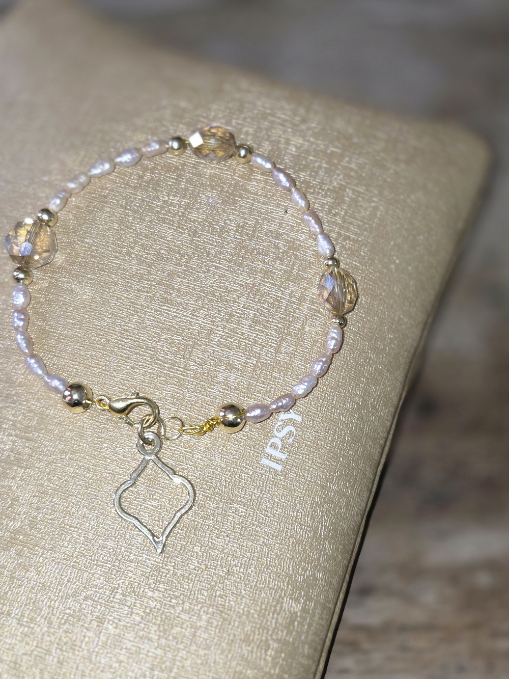Pink Pearl Beaded Bracelet with Gold Charm